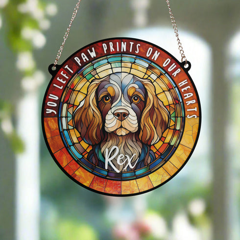 Cavalier King Charles Spaniel Paw Print Heart Stained Glass Effect Suncatcher
